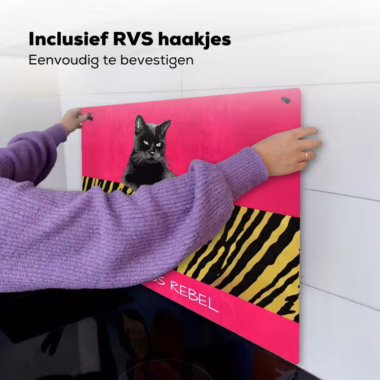 Kat - Baas - Roze - Tijgerprint Inductie beschemer met haakjes middel -ky-ophangen-nl
