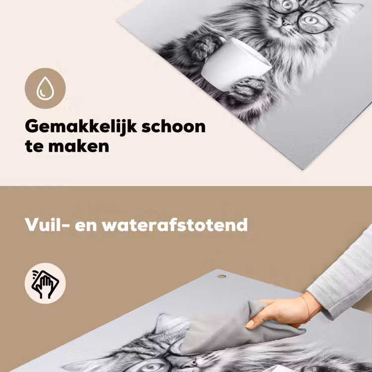 Kat - Bril - Mok - Pluizig Inductie beschemer met haakjes middel -ky-schoon-nl