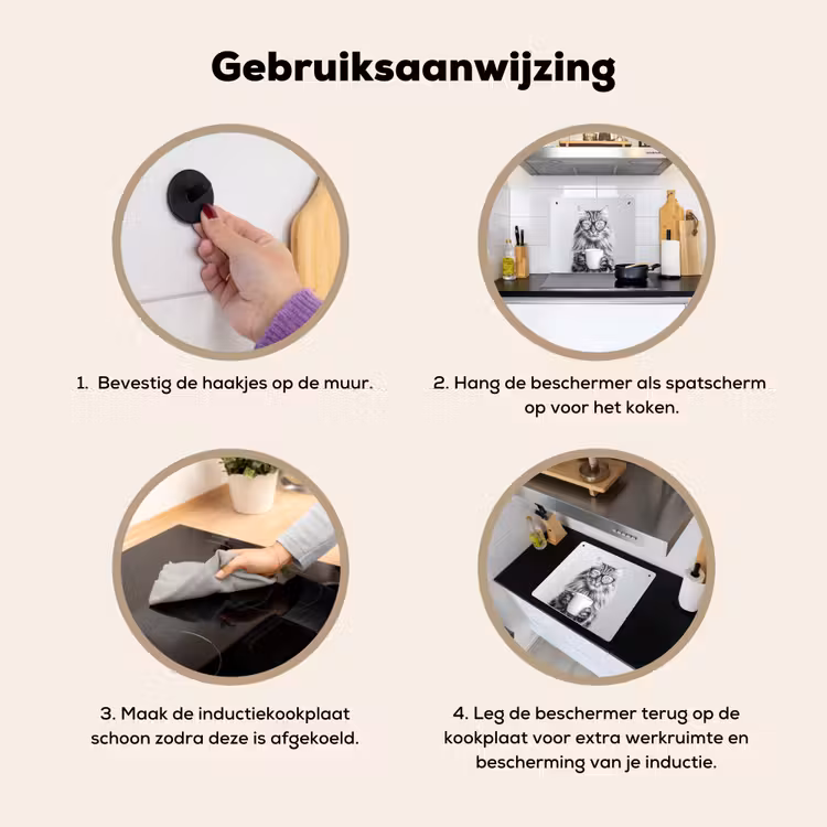 Kat - Bril - Mok - Pluizig Inductie beschemer met haakjes middel -ky-gebruik-nl