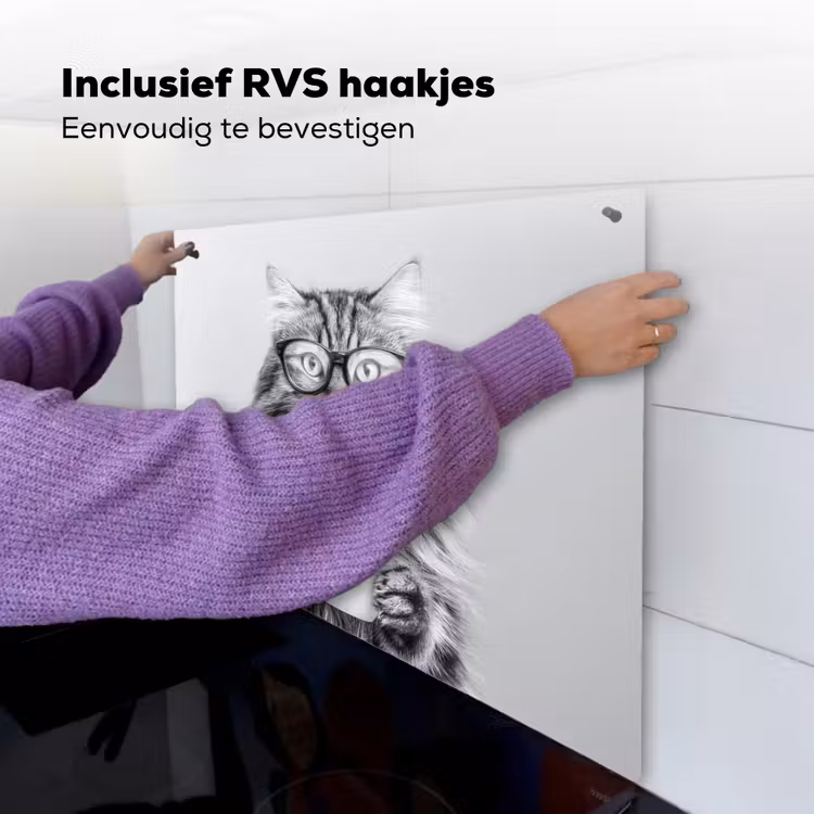 Kat - Bril - Mok - Pluizig Inductie beschemer met haakjes middel -ky-ophangen-nl