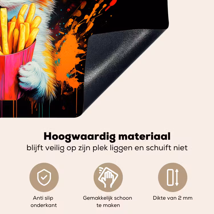 Kat - Eten - Patat - Graffiti - Abstract Inductie beschemer met haakjes klein -ky-onderkant-nl
