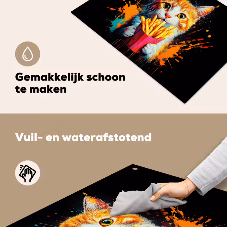 Kat - Eten - Patat - Graffiti - Abstract Inductie beschemer met haakjes klein -ky-schoon-nl