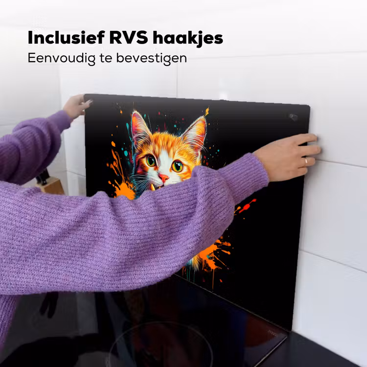 Kat - Eten - Patat - Graffiti - Abstract Inductie beschemer met haakjes klein -ky-ophangen-nl