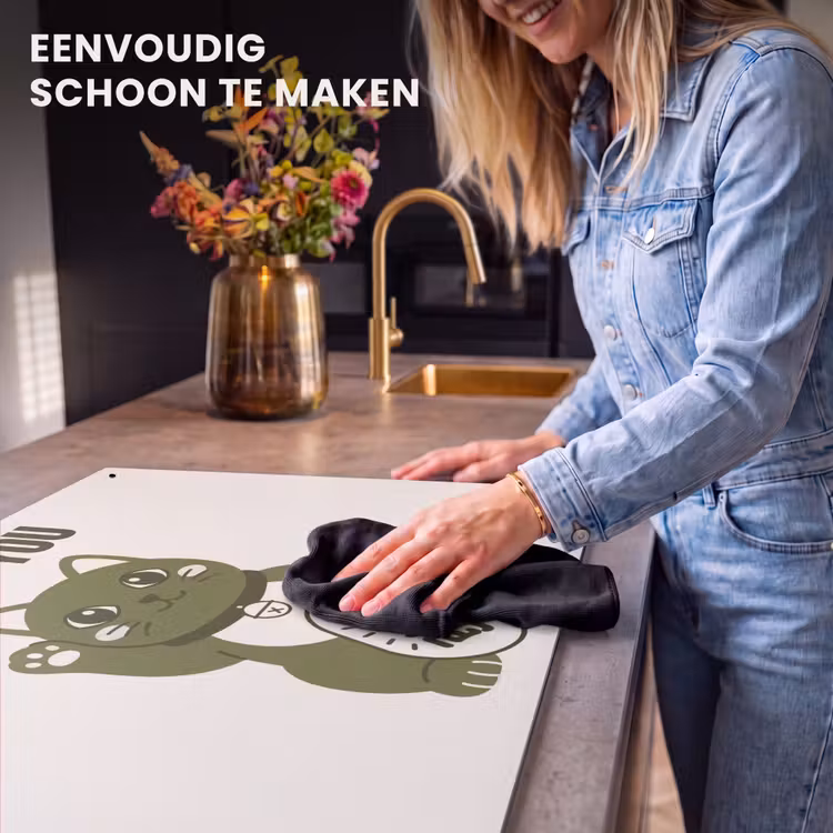 Kat - Geluk - Dieren - Modern - Groen Inductie beschemer met haakjes klein -ky-schoon-nl