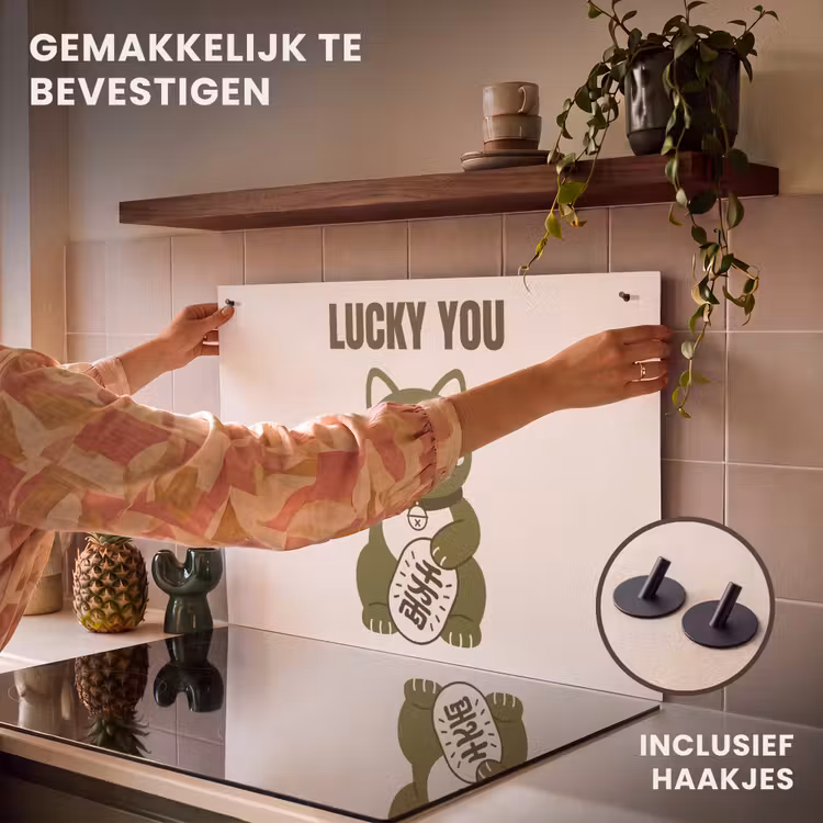 Kat - Geluk - Dieren - Modern - Groen Inductie beschemer met haakjes klein -ky-ophangen-nl