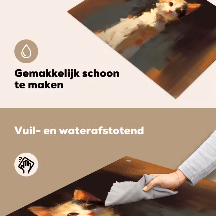 Kat - Geschilderd - Artistiek - Wit Inductie beschemer met haakjes klein -ky-schoon-nl