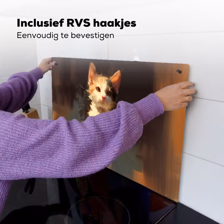 Kat - Geschilderd - Artistiek - Wit Inductie beschemer met haakjes klein -ky-ophangen-nl