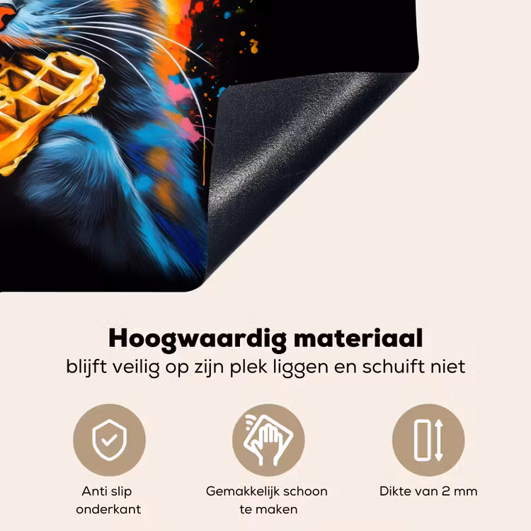 Kat - Graffiti - Kleurrijk - Wafel - Eten Inductie beschemer met haakjes klein -ky-onderkant-nl