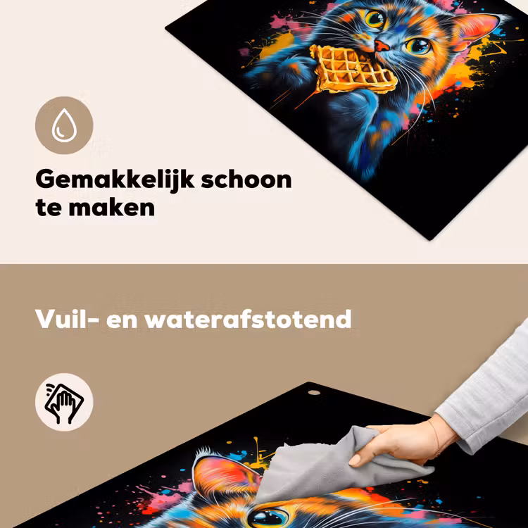 Kat - Graffiti - Kleurrijk - Wafel - Eten Inductie beschemer met haakjes klein -ky-schoon-nl