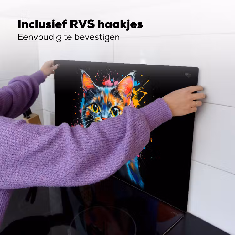 Kat - Graffiti - Kleurrijk - Wafel - Eten Inductie beschemer met haakjes klein -ky-ophangen-nl