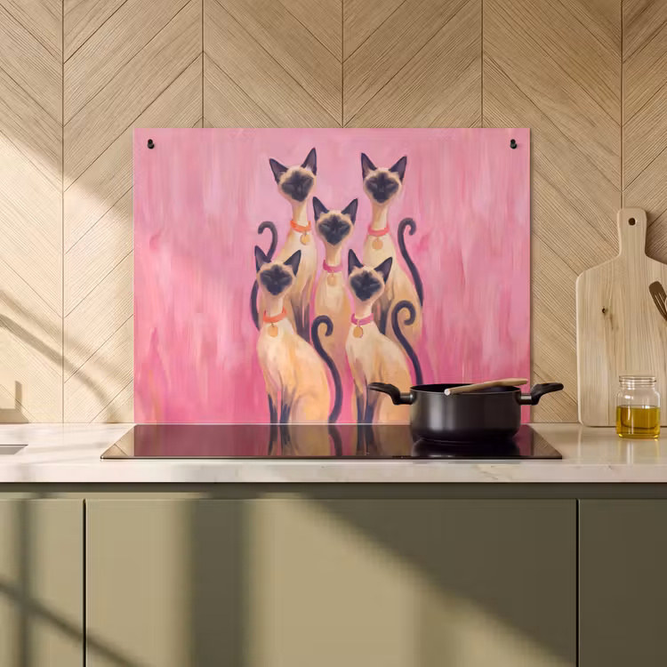 Kat - Groep - Dieren - Modern - Roze Inductie beschemer met haakjes klein -sfeer2