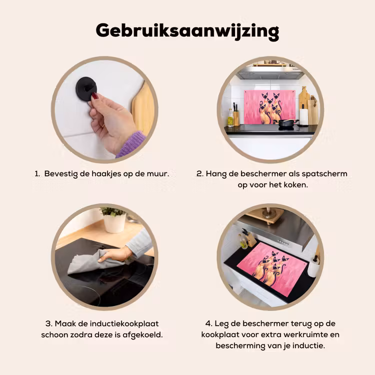 Kat - Groep - Dieren - Modern - Roze Inductie beschemer met haakjes klein -ky-gebruik-nl