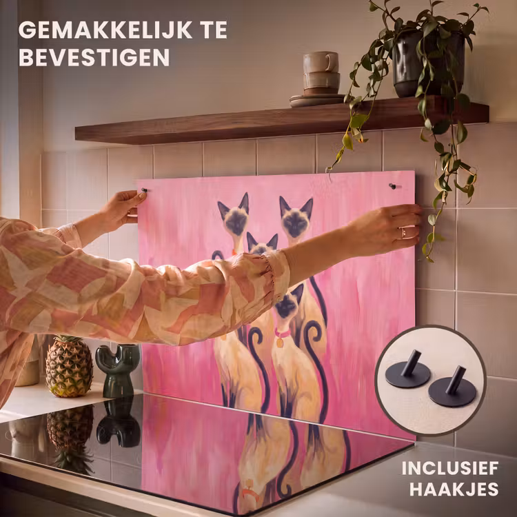 Kat - Groep - Dieren - Modern - Roze Inductie beschemer met haakjes klein -ky-ophangen-nl