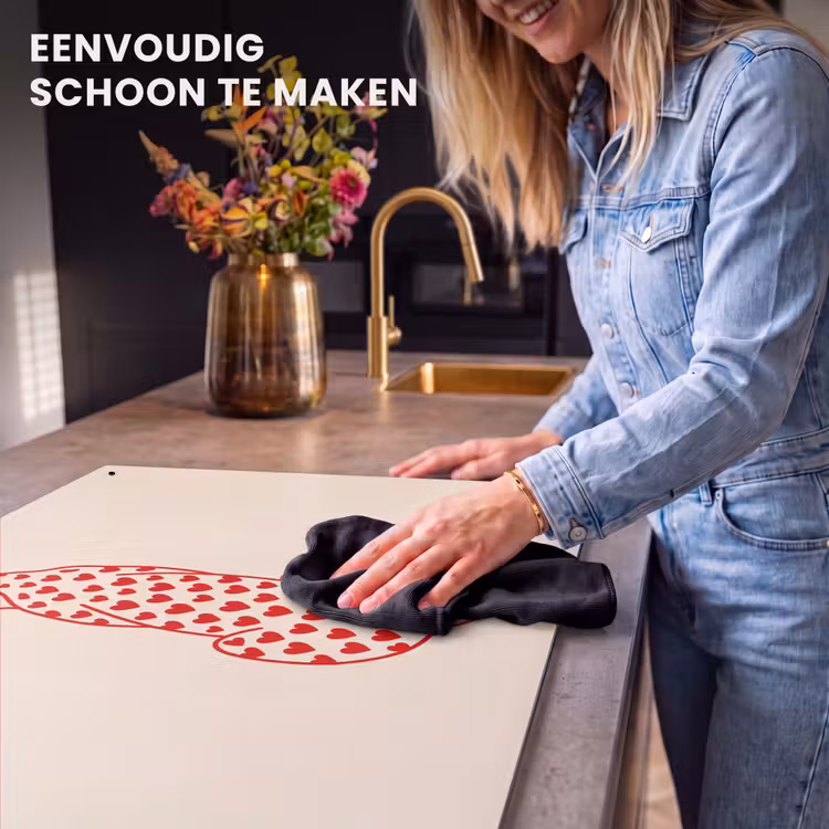 Kat - Harten - Dieren - Modern - Rood Inductie beschemer met haakjes klein -ky-schoon-nl
