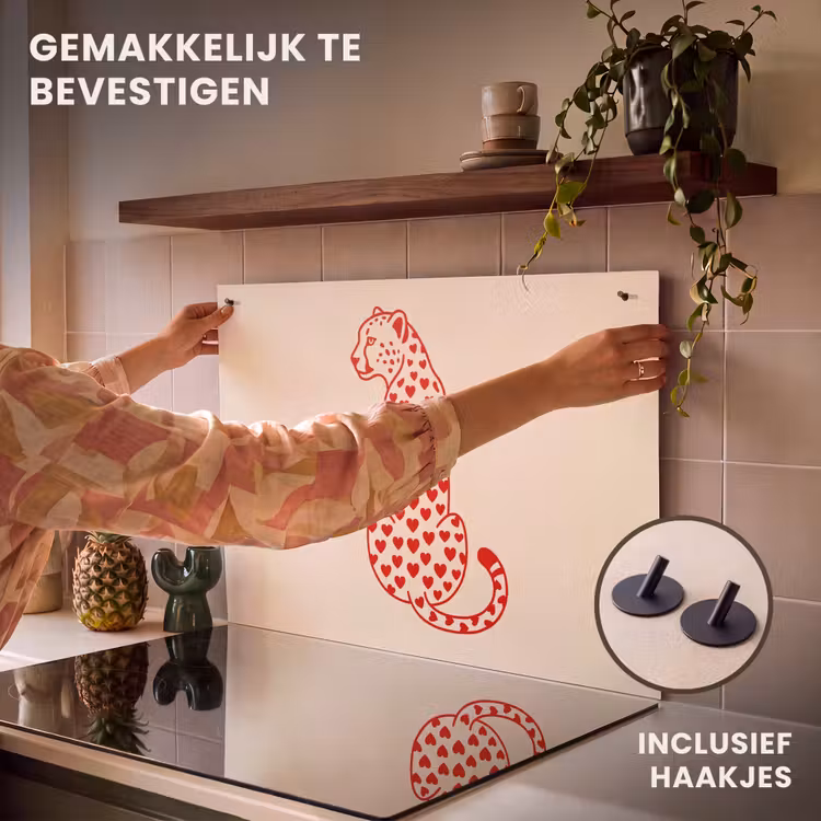 Kat - Harten - Dieren - Modern - Rood Inductie beschemer met haakjes klein -ky-ophangen-nl