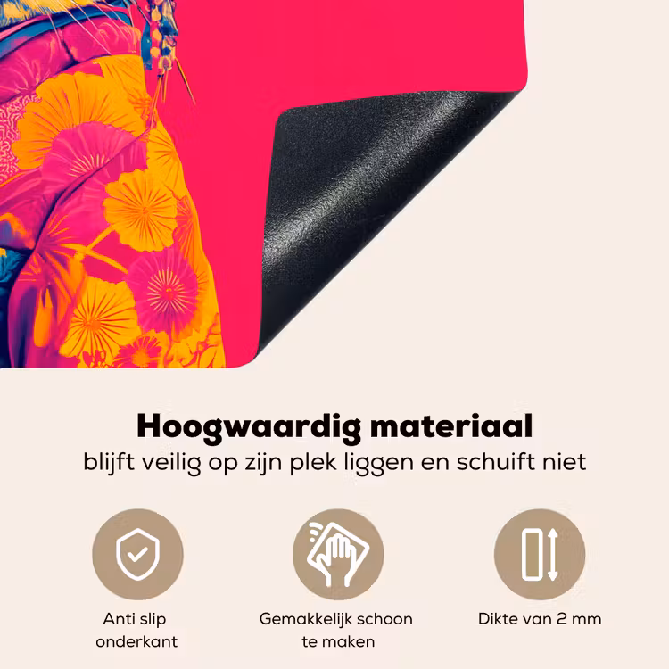 Kat - Kimono - Bloemen - Roze Inductie beschemer met haakjes klein -ky-onderkant-nl