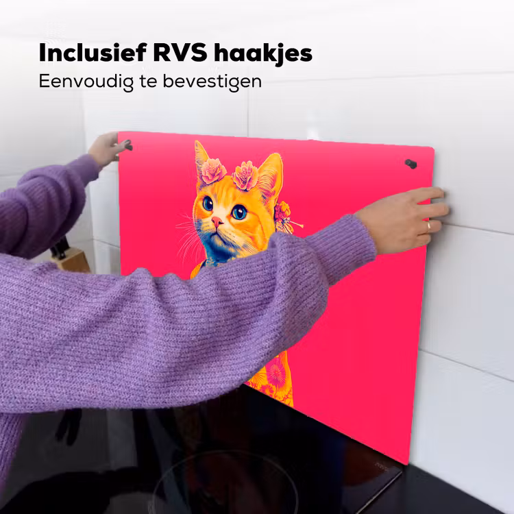 Kat - Kimono - Bloemen - Roze Inductie beschemer met haakjes klein -ky-ophangen-nl