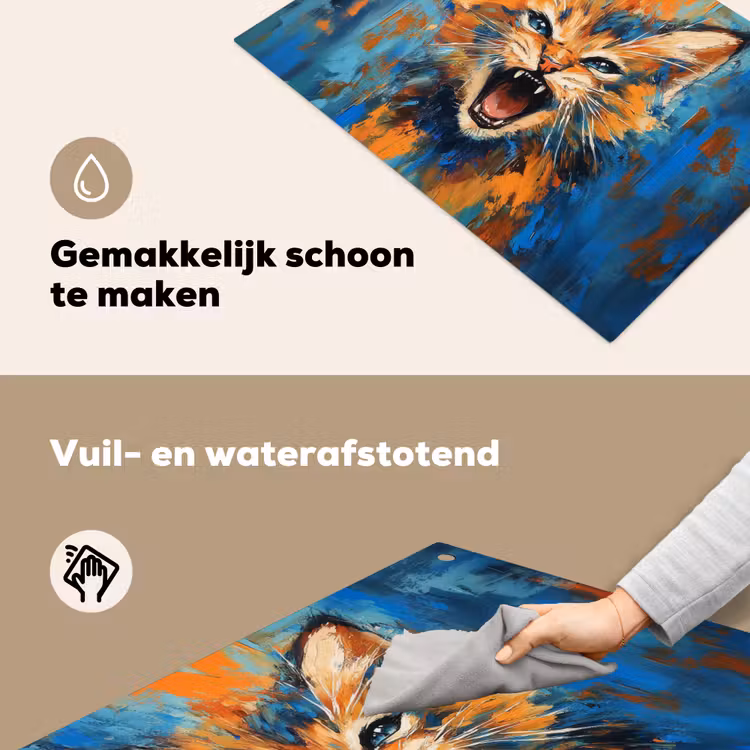Kat - Kleurrijk - Oranje - Blauw Inductie beschemer met haakjes klein -ky-schoon-nl