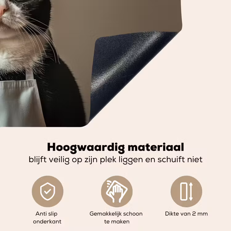 Kat - Kokskleding - Zwart - Wit Inductie beschemer met haakjes klein -ky-onderkant-nl