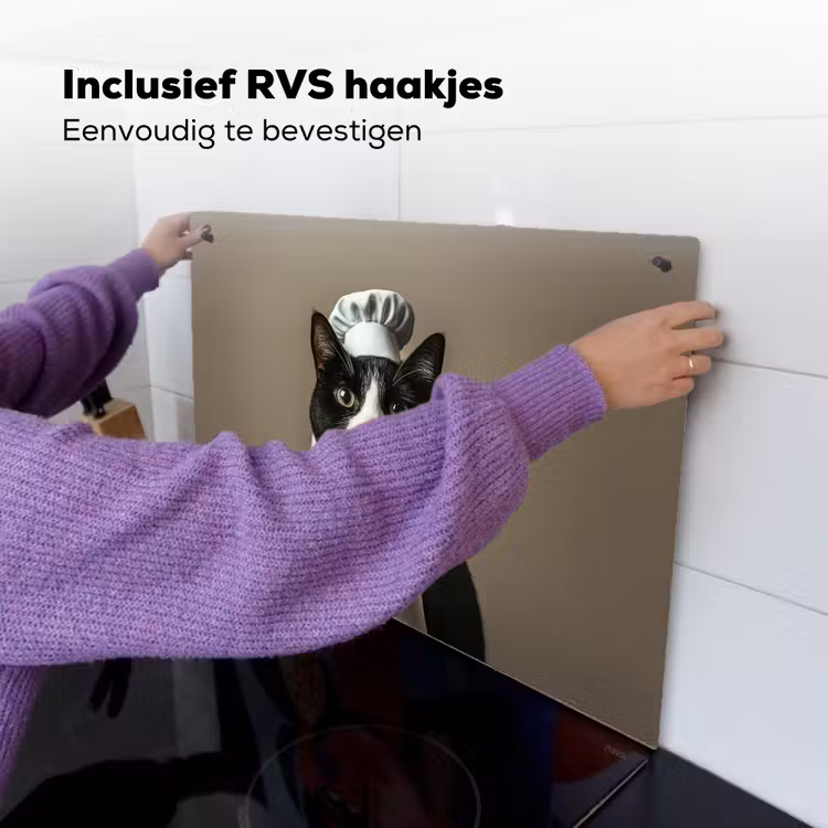 Kat - Kokskleding - Zwart - Wit Inductie beschemer met haakjes klein -ky-ophangen-nl