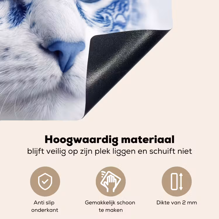 Kat - Patroon - Blauw Inductie beschemer met haakjes klein -ky-onderkant-nl