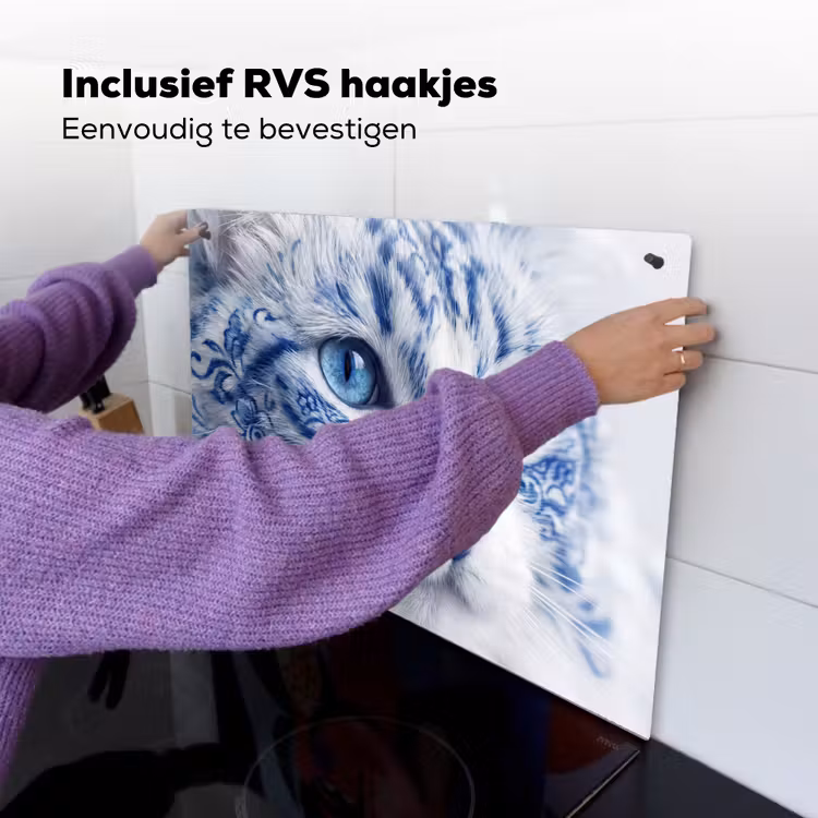 Kat - Patroon - Blauw Inductie beschemer met haakjes klein -ky-ophangen-nl
