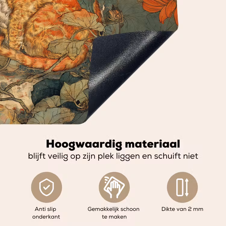 Kat - Sierlijk - Bloemen Inductie beschemer met haakjes middel -ky-onderkant-nl
