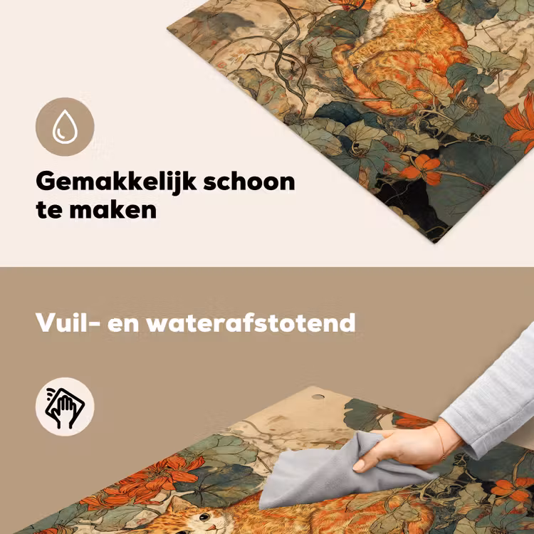Kat - Sierlijk - Bloemen Inductie beschemer met haakjes middel -ky-schoon-nl