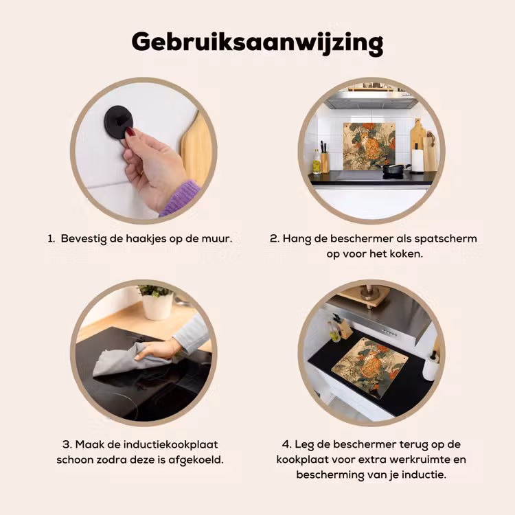 Kat - Sierlijk - Bloemen Inductie beschemer met haakjes middel -ky-gebruik-nl