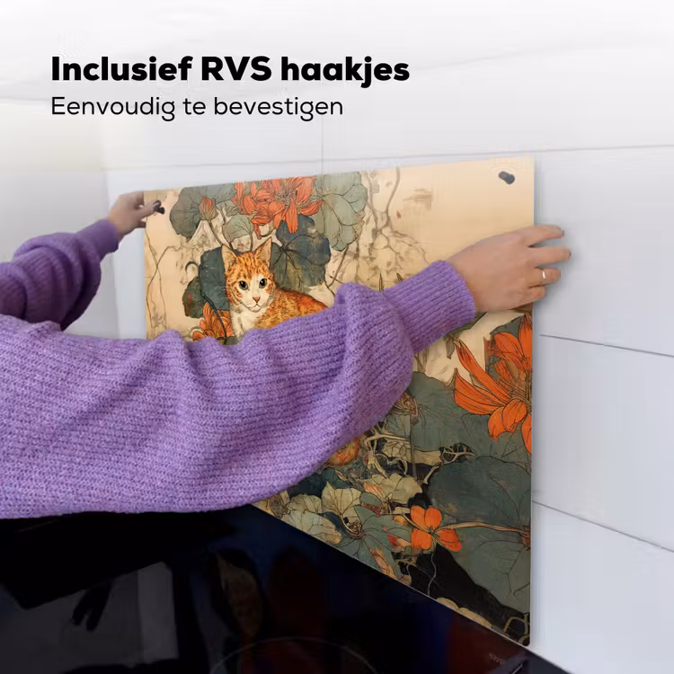 Kat - Sierlijk - Bloemen Inductie beschemer met haakjes middel -ky-ophangen-nl
