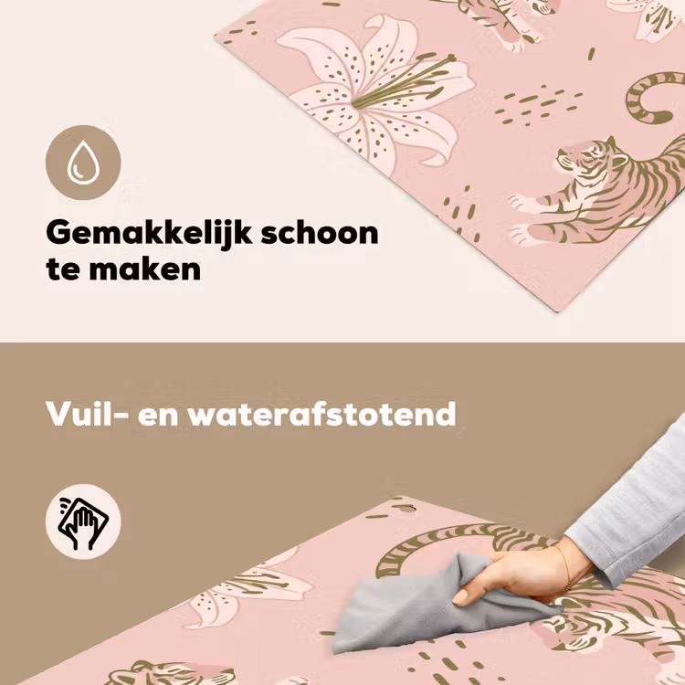 Kat - Springend - Bloemen - Abstract - Roze Inductie beschemer met haakjes klein -ky-schoon-nl