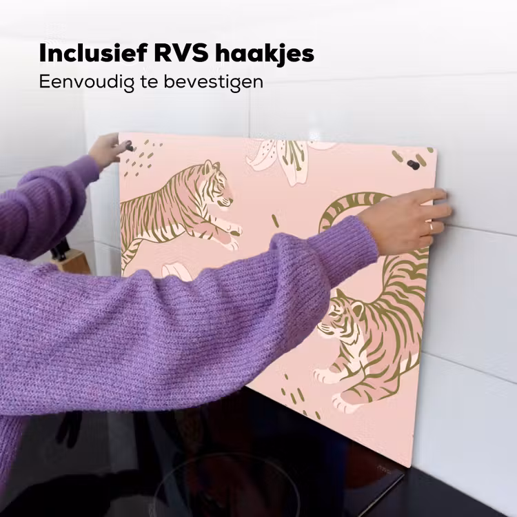 Kat - Springend - Bloemen - Abstract - Roze Inductie beschemer met haakjes klein -ky-ophangen-nl