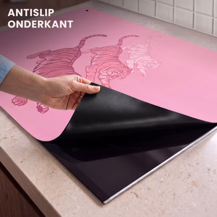 Kat - Springend - Dieren - Roze - Modern Inductie beschemer met haakjes klein -ky-onderkant-nl
