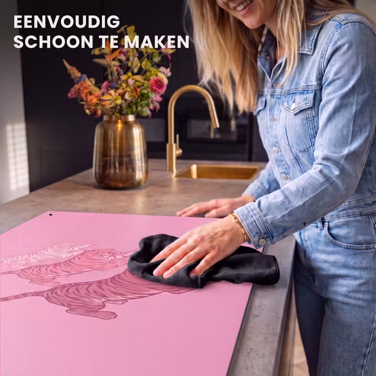 Kat - Springend - Dieren - Roze - Modern Inductie beschemer met haakjes klein -ky-schoon-nl
