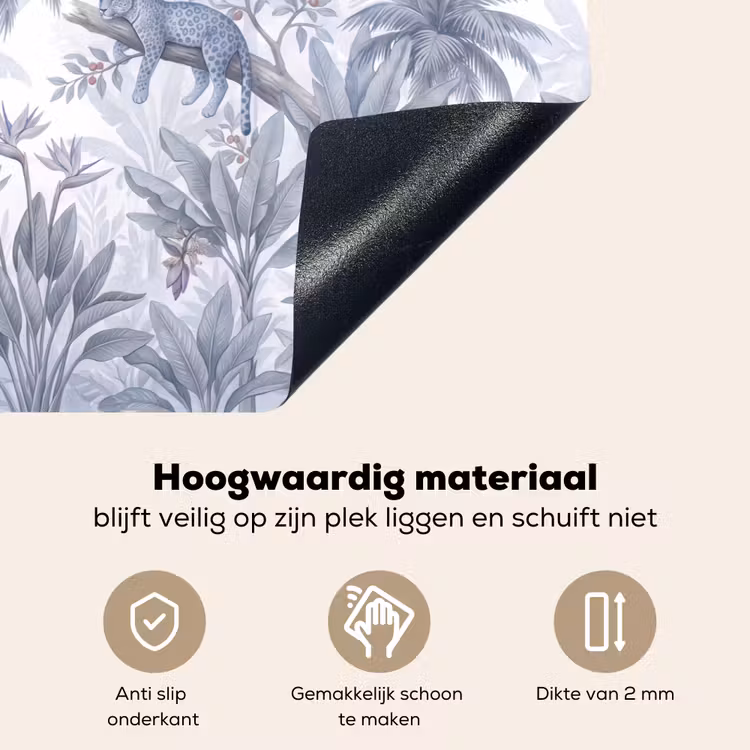 Kat - Tropisch bos - Modern - Grijs Inductie beschemer met haakjes klein -ky-onderkant-nl