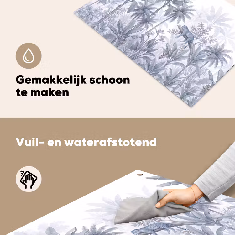 Kat - Tropisch bos - Modern - Grijs Inductie beschemer met haakjes klein -ky-schoon-nl