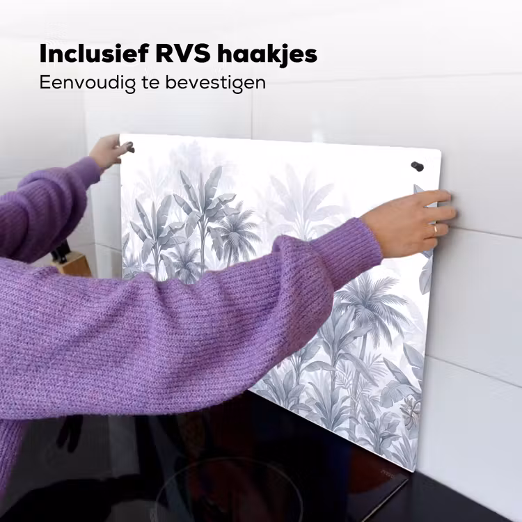 Kat - Tropisch bos - Modern - Grijs Inductie beschemer met haakjes klein -ky-ophangen-nl