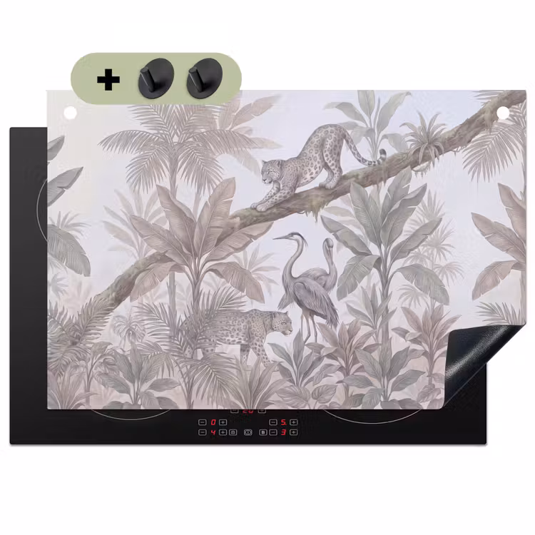Kat - Vogel - Jungle - Illustratie - Dieren Inductie beschemer met haakjes klein -3d