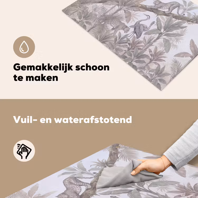 Kat - Vogel - Jungle - Illustratie - Dieren Inductie beschemer met haakjes klein -ky-schoon-nl