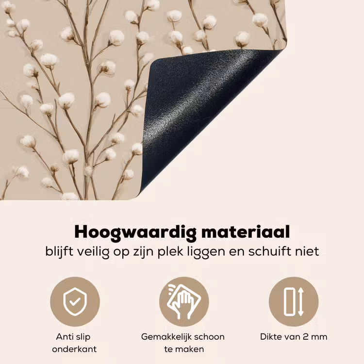 Katoen - Natuur - Taupe Inductie beschemer met haakjes klein 777 -ky-onderkant-nl