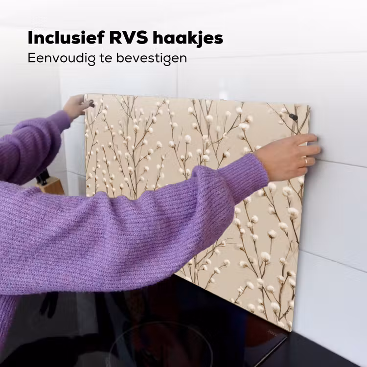 Katoen - Natuur - Taupe Inductie beschemer met haakjes klein 777 -ky-ophangen-nl