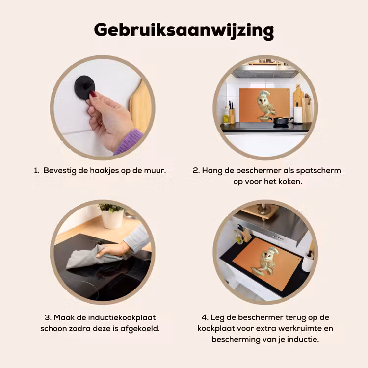 Kerkuil - Koksmuts - Oranje - Vogel Inductie beschemer met haakjes klein -ky-gebruik-nl