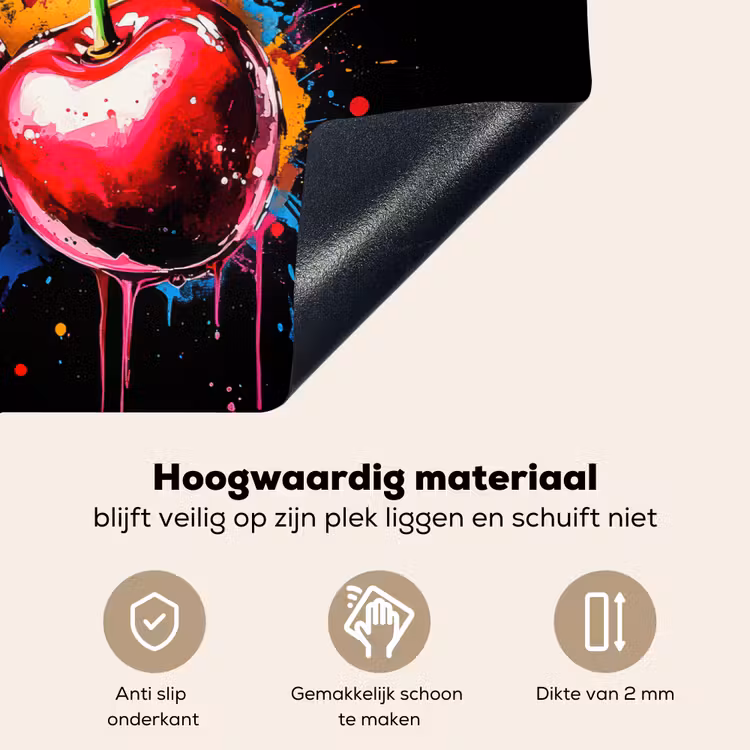 Kersen - Fruit - Graffiti - Verf - Abstract - Modern - Kleurrijk Inductie beschemer met haakjes klein -ky-onderkant-nl