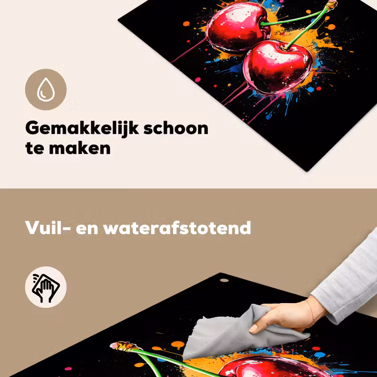 Kersen - Fruit - Graffiti - Verf - Abstract - Modern - Kleurrijk Inductie beschemer met haakjes klein -ky-schoon-nl
