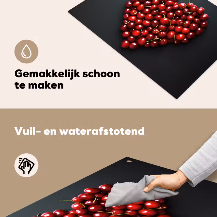 Kersen - Hart - Rood - Zwart Inductie beschemer met haakjes klein -ky-schoon-nl