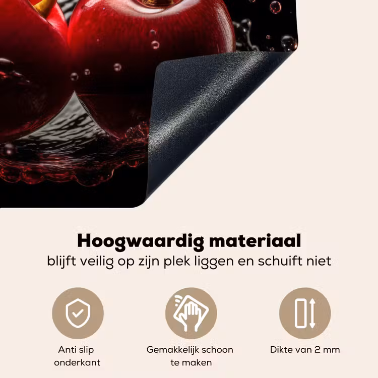 Kersen - Rood - Fruit - Water - Zwart Inductie beschemer met haakjes middel -ky-onderkant-nl