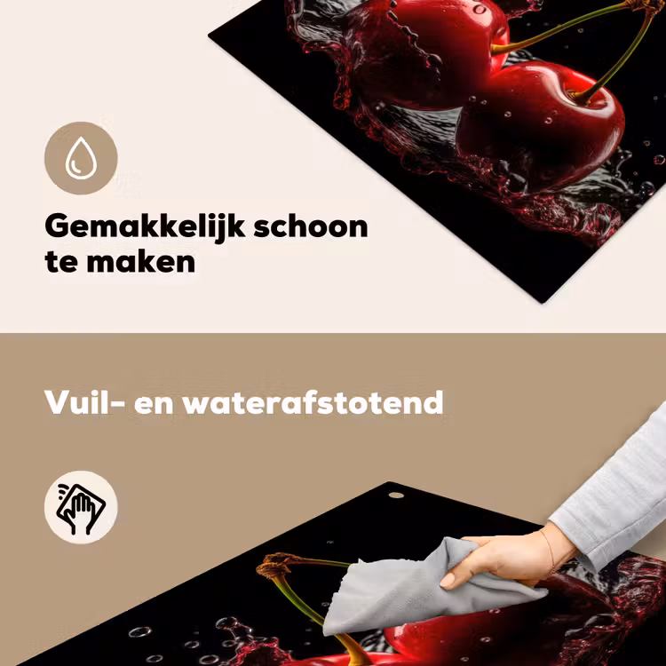 Kersen - Rood - Fruit - Water - Zwart Inductie beschemer met haakjes middel -ky-schoon-nl