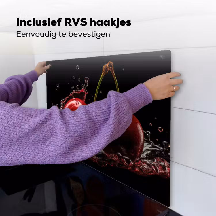 Kersen - Rood - Fruit - Water - Zwart Inductie beschemer met haakjes middel -ky-ophangen-nl