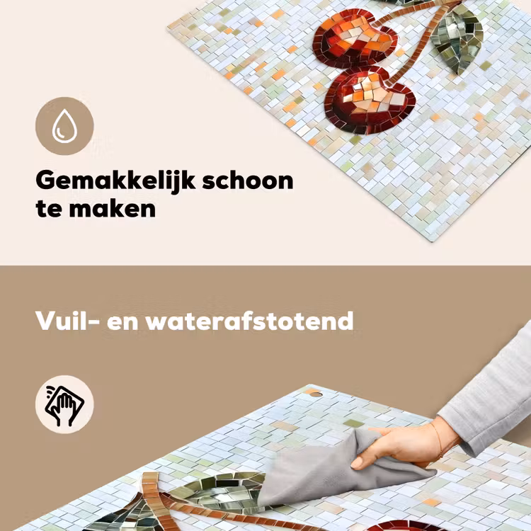 Kersen - Rood - Mozaïek - Blaadjes Inductie beschemer met haakjes klein -ky-schoon-nl