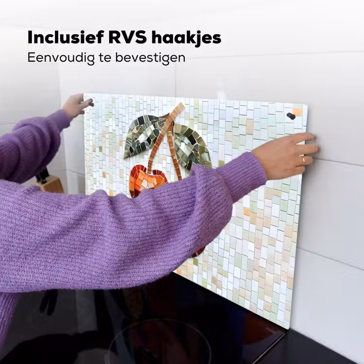 Kersen - Rood - Mozaïek - Blaadjes Inductie beschemer met haakjes klein -ky-ophangen-nl